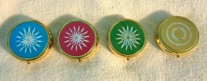 VINTAGE ROUND PILL BOX w/ ETCHED DESIGN * CHOOSE: PINK, BLUE, GREEN or GOLD  - Picture 1 of 7