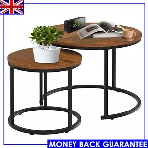 Round Nesting Coffee Table Modern Nesting Side Set of 2 End Table for Balcony - Picture 1 of 8