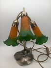 Vintage Tiffany Style Lily Pad lamp with 3 Glass Tulip Shades  