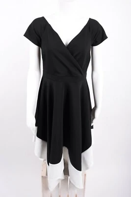 Vestido para mujer Quiz línea A talla EU 42 US 12 negro blanco midi cuello en V drapeado Foto 1 de 4
