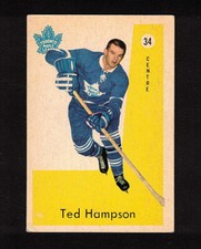 1959-60 TED HAMPSON #34 ROOKIE VG Parkhurst * Leafs Star Vintage NHL Hockey Card