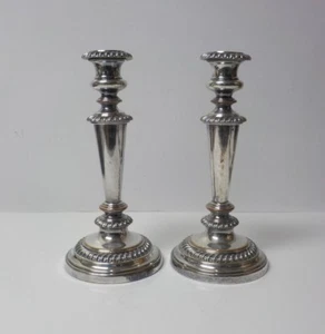Pair 19th English OLD SHEFFIELD PLATE 10" Silver Candlesticks - Picture 1 of 12