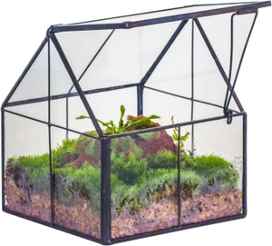Mini Glass Geometric Terrarium with Lid - 4.25" X 4.25" X 4.92" Small House Shap - Picture 1 of 7