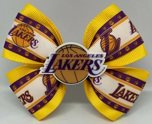Girls Hair Bow 4" Wide LA Lakers Basketball Barrette, Clip or Ponytail - Picture 1 of 4