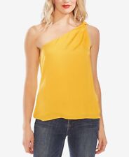 Vince Camuto Womens Yellow Sleeveless Asymmetrical Neckline Blouse Size L