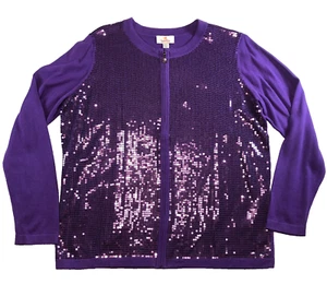 Quacker Factory Womens Cardigan Sweater Sz L Sequin Full Zip Party Holiday NWT - Picture 1 of 14