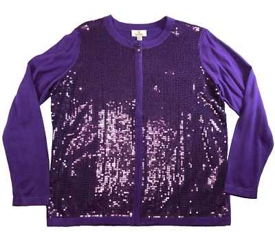Quacker Factory Womens Cardigan Sweater Sz L Sequin Full Zip Party Holiday  NWT - Image 1 of 4