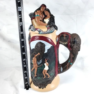 Vintage RARE Ceramic Stein Native American Buffalo Worriers Hand Crafted 1991 AZ - Picture 1 of 14