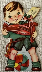 Biglietto Auguri Giocattolo Natale Ragazzo Mai Usato Regalo Meccanico Vintage Anni 40 - Foto 1 di 3