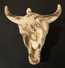Navajo Indian Stylized Cow Skull w/Gecko - Horse Hair Figurine Pottery - 6" x 6"