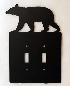BEAR Double Light Switch Plate Cover Wildlife Lodge Cabin Rustic Decor Metal Art - Picture 1 of 4