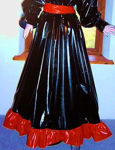 Lackrock weit lang Saumrüsche Schnürgürtel auch Übergröße Vinylskirt long - Bild 1 von 12