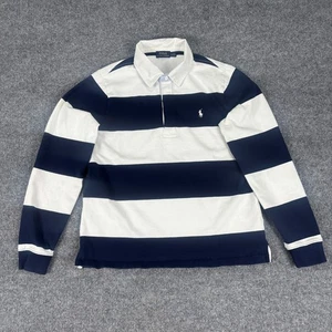 Polo Ralph Lauren Rugby Shirt Women’s Large Blue Striped Long Sleeve - Picture 1 of 7