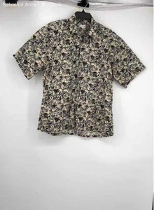 Pierre Cardin Mens Black Tan Leaf Print Short Sleeve Button-Up Shirt Size XL - Picture 1 of 6