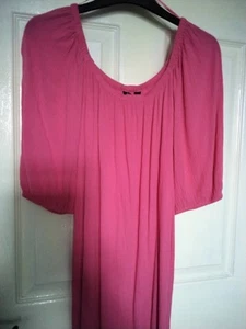 M&S PINK BARDOT NECK CRINKLE VISCOSE FLARED SHORT SUMMER DRESS SIZE 18 - Picture 1 of 2