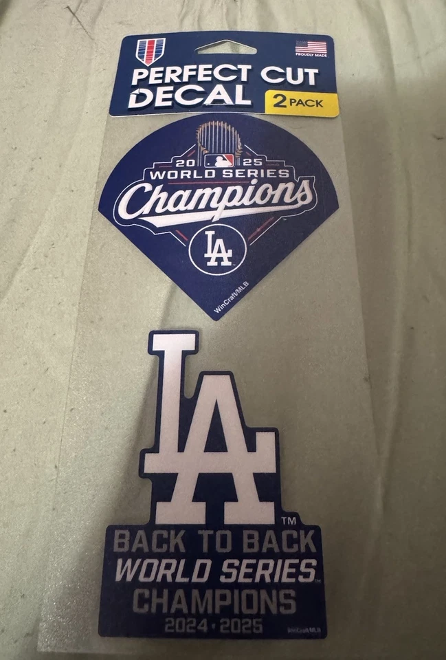 Los Angeles Dodgers 2025 World Series Champions Set Of 2 Perfect Cut Decals 4x4” - Image 1 of 1