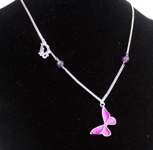 Christian Dior Silver Pink Butterfly Pendant Chain Necklace Accessories Used - Picture 1 of 16