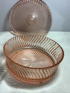 Piatto caramelle vintage anni '30 rosa diametro 6" vetro depressione con coperchio - Foto 1 di 15