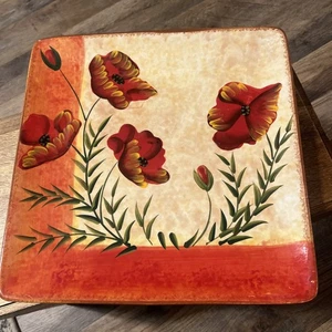 Pier 1 Imports Mohnblumen quadratisch orange Blume Teller handbemalt Steingut 10,5 Zoll - Bild 1 von 7