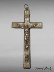 87255 Antique CHEST CROSS / BED CROSS with Mother of Pearl Overlay - Picture 1 of 2