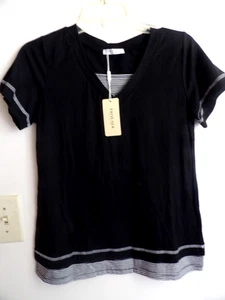 Ekoauer Damen Kurzarm T-Shirt Schwarz V-Ausschnitt Größe Small Neu mit Etikett - Bild 1 von 3
