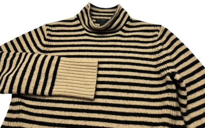 J Crew Sweater Womens (M) Brown Tan Striped Wool Cashmere Blend Roll Neck Casual - Image 1 of 4