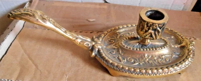 ancien superbe chandelier porte bougie bronze bougeoir a main - Photo 1/3