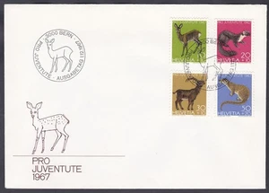 Switzerland FDC 1967 Michel 866/69 Complete Set: Pro Juventute: Wild animals - Picture 1 of 2