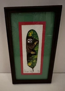 Costa Rica Hand Painted Sloth on Feather Picture Signed Framed & Matted - Picture 1 of 6