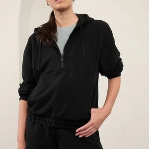 Athleta Damen Retroterry 1/2 Zip Hoodie Sweatshirt in Schwarz - Bild 1 von 8