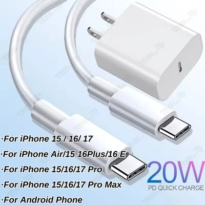 Зарядное устройство быстрое PD 20 Вт USB C шнур типа C адаптер питания для iPhone Air 15 16 17 Pro - Изображение 1 из 4