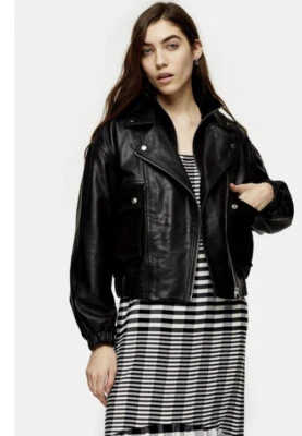 Topshop Black Leather Jacket size 4 NWT msrp: $370  Goats Leather/ Indian Lamb - Image 1 of 4