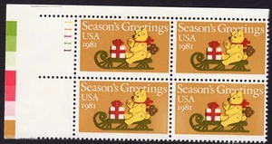 Scott #1940 Teddy Bear on Sleigh Plate Block of 4 Stamps - MNH P#11111 UL - Picture 1 of 1