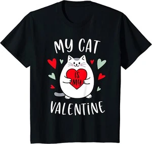 My Cat Is My Valentine Kitten Lover Heart Animals Youth Unisex T-shirt - Picture 1 of 6