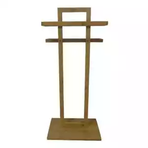 Porta Asciugamani da Terra In Legno Bamboo Con 2 Barre Per Bagno 37x25x85cm - Foto 1 di 5