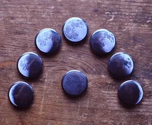 MOON PHASES BUTTON SET badge pin astronomy full science lunar outer space geek - Picture 1 of 5