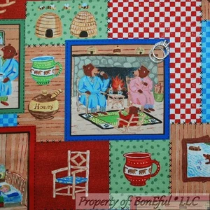 BonEful Fabric FQ Cotton Quilt 3 Little Bear Baby Boy Bumble Bee Honey Patchwork - Picture 1 of 12