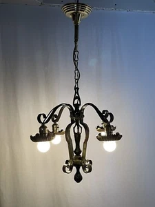 RESTORED Antique Vtg Arts & Crafts Deco Victorian Chandelier Hanging Light 4-Arm - Picture 1 of 22