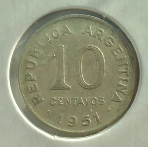 1951 10 Centavos Argentina Coin Copper-nickel - Picture 1 of 4