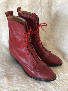 80’s/90’s Ladies Vintage Laredo Lace Up Red 2 Inch Heel Woman’s 6M USA Made - Picture 1 of 13