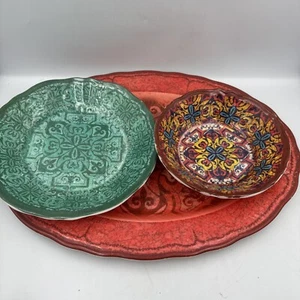 3 Citrus Grove Melamine Serving Dishes Green Red Large Med Small - Picture 1 of 9