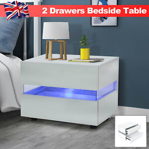 1 Bedside Table with 2 Drawers Cabinets  Storage Nightstand Units RGB LED Light