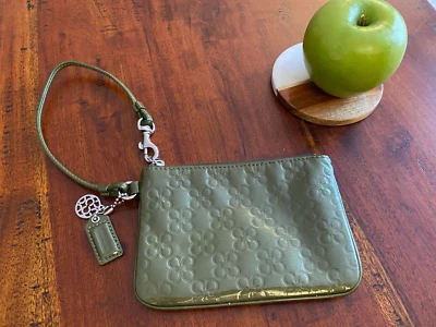 Coach Olive Green Patent Leather Double Zip Wristlet - Image 1 of 3