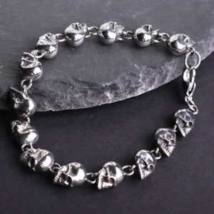 Fashion Jewelry Silver Tiny Skulls Link Chain Bracelet 467 - Picture 1 of 6