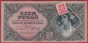 R* HUNGARY 1000 PENGO 1945 P-118b NMB RED STAMP FINE+ DETAILS #5148 - Picture 1 of 2