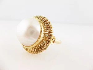 18k gold Cocktail Ring Mabe Pearl w/ Wire Bezel high quality Lknew 9g Size 8 - Picture 1 of 5