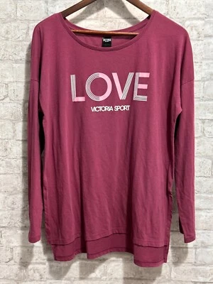 Victoria Secret Camiseta Pullover Deportiva Love Manga Larga Camiseta Activa Rosa Grande Foto 1 de 4