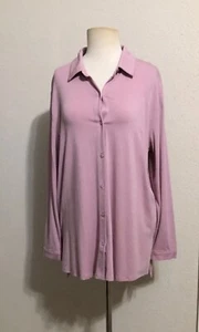 NWT EILEEN FISHER (L) CLASSIC COLLAR ICY PLUMB L/S FINE JERSEY STRETCH SHIRT - Picture 1 of 11
