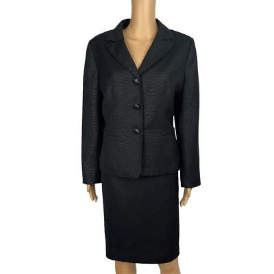 Traje Estudio Mujeres Poliéster Falda Traje Talla 12P Negro Muesca Cuello Forrado 2 Piezas Foto 1 de 4