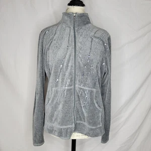 Onque Casuals Womans Sequin Jacket Velour Full Zip Mock Neck Gray Size XL - Picture 1 of 7